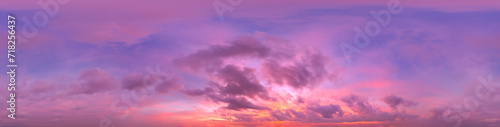 Fototapeta Naklejka Na Ścianę i Meble -  360 VR 2:1 equirectangular dramatic sunset sky background overlay. Ideal for 360 VR sky replacement. High quality 300 dpi, adobe rgb color profile