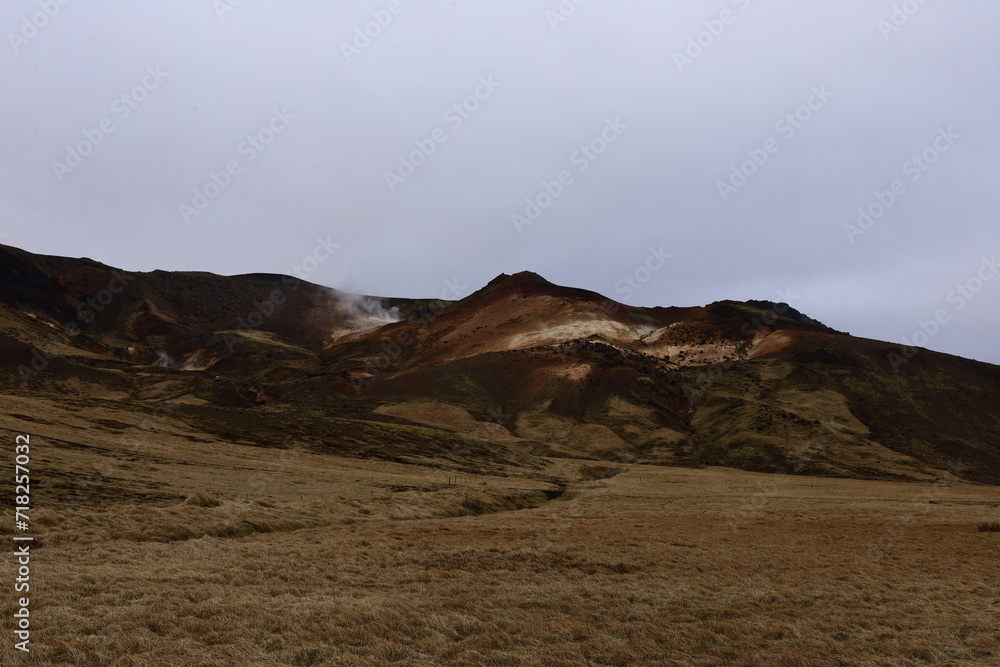 Fototapeta premium Reykjanesfólkvangur is a beautiful nature preserve in Iceland, filled with natural wonders, including geothermal pools, hot springs
