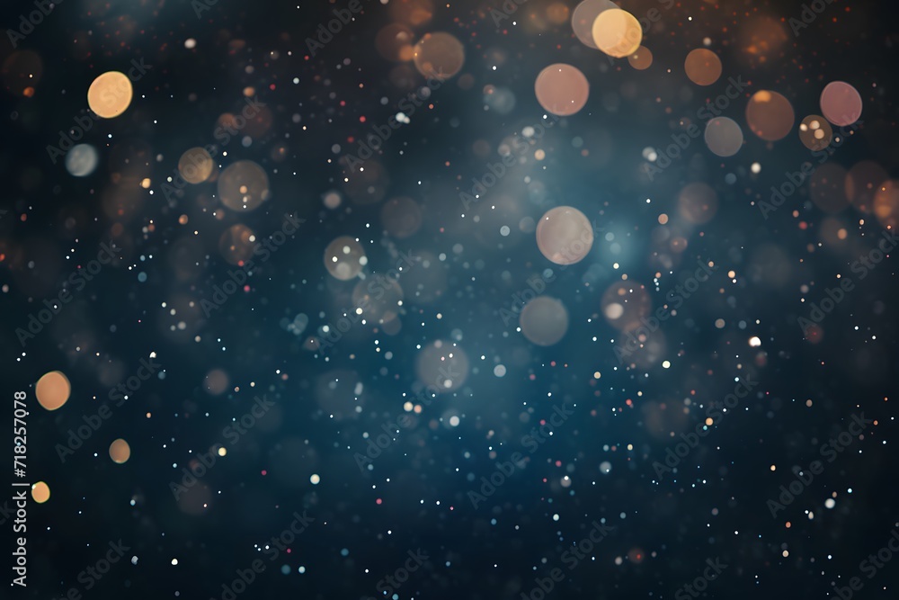 Dark Blue Bokeh Background with Light Beige and Black Accents - obrazy, fototapety, plakaty 