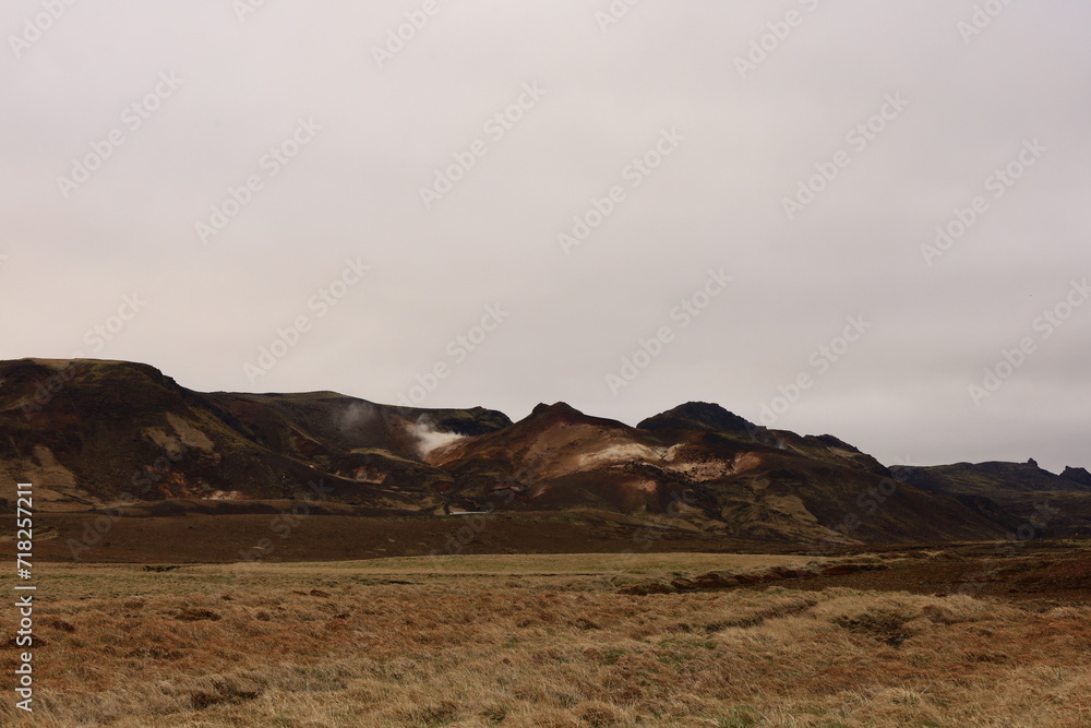 Fototapeta premium Reykjanesfólkvangur is a beautiful nature preserve in Iceland, filled with natural wonders, including geothermal pools, hot springs