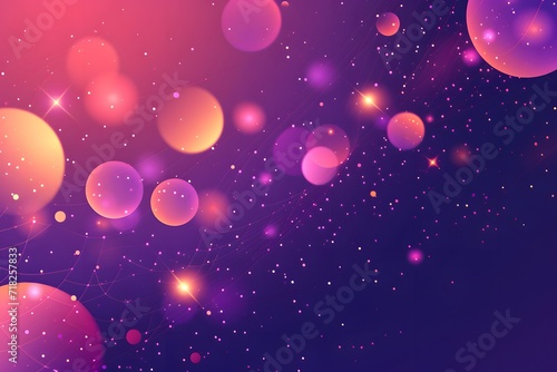 Purple and Pink Vector Background with Bright Stars and Bokeh Circles