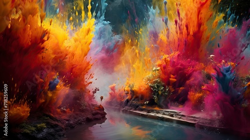 Splashes of paint for Holi in nature photo