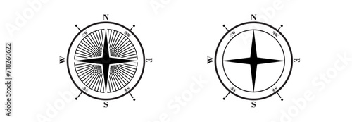 Vintage marine wind rose, nautical chart. Monochrome navigational compass with cardinal directions of North, East, South, West. Geographical position, cartography and navigation.
