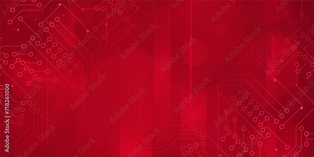 Obraz premium Digital technology futuristic internet network connection red background, abstract cloud cyber information communication, Ai big data science, innovation future tech, line dot illustration vector 3d