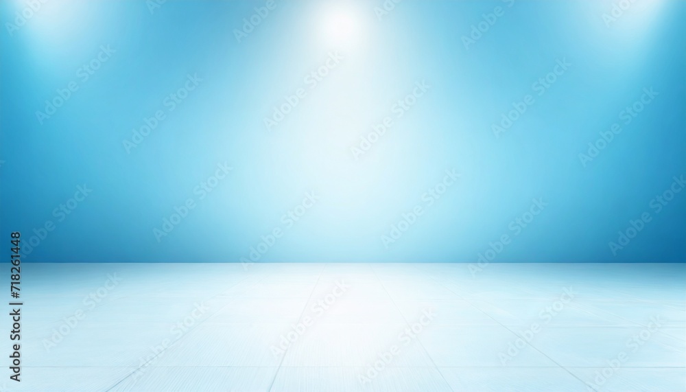 perspective floor backdrop blue room studio with light blue gradient spotlight backdrop background for display your product or artwork