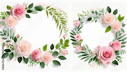 set of floral branch flower pink rose green leaves wedding concept with flowers floral poster invite vector arrangements for greeting card or invitation design