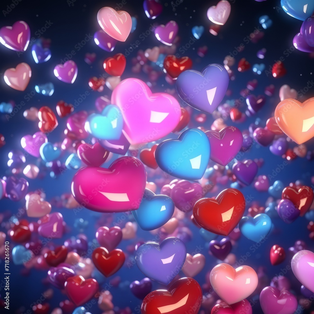 Cute cartoon hearts falling from above