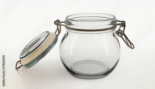 opened empty glass jar isolated on a white background