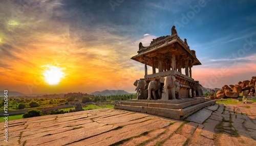 unbelievable stone chariot in hampi vittala temple at sunset india photo