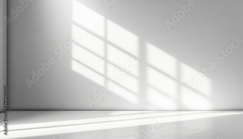 abstract minimal empty black and white 3d room background modern studio showcase with copy space mock up scene with natural window shadows dappled light overlay effect front view copy space