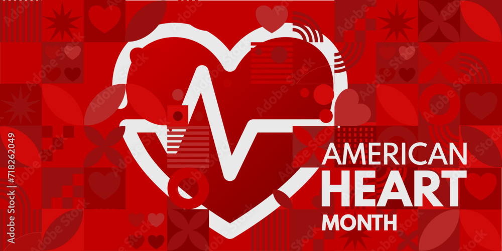 American Heart Month - vector illustration, banner - obrazy, fototapety, plakaty 