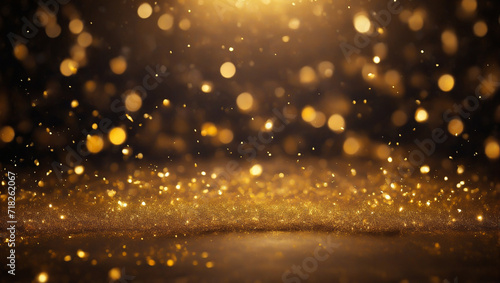 background with golden bokeh, falling golden sparks, dust glitter