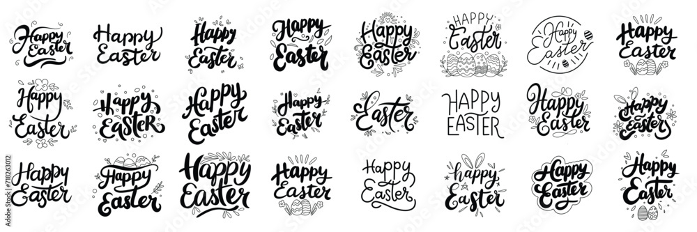 Happy Easter collection text banner. Handwriting Happy Easter set lettering. Hand drawn vector art - obrazy, fototapety, plakaty 