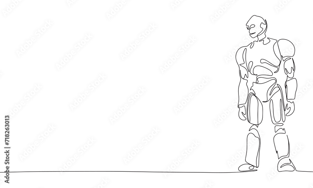 Robot one line continuous. Line art Robot, banner concept. Hand drawn vector art.