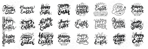 Happy Easter collection text banner. Handwriting Happy Easter set lettering. Hand drawn vector art