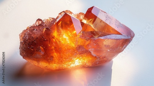 Spessartine glowing with its fiery orange-red brilliance, set on a stark white background photo