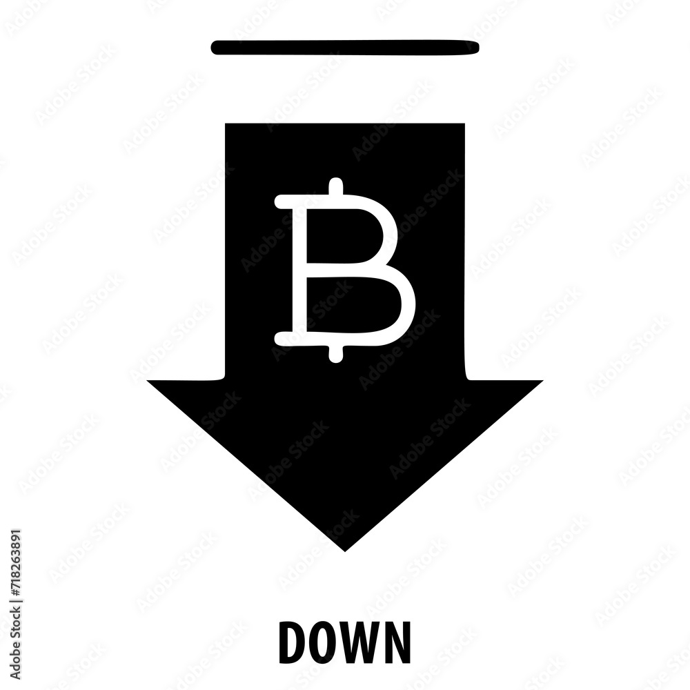 Obraz premium Down, arrow down, decrease, decline, down icon, decrease arrow, reduce, diminish, decrease symbol, descending, downward, minimize, lower, drop, fall