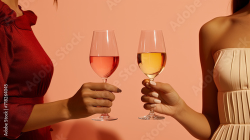 Two people holding wine glasses with different