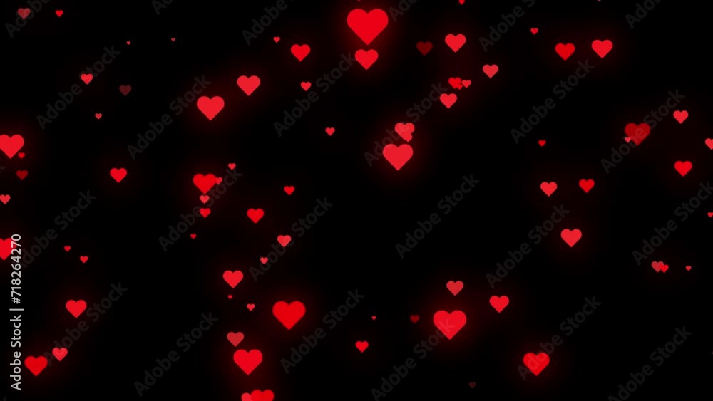 Valentine's day abstract background with flying hearts. Glowing neon text happy valentines day with red love shape particles exploding background. Valentine's day abstract background with flying hearts. Glowing neon text happy valentines day with red love shape particles exploding background.