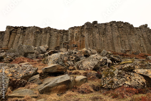 Gerðuberg is a cliff of dolerite, a coarse-grained basalt rock, located on western peninsula Snæfellsnes of Iceland