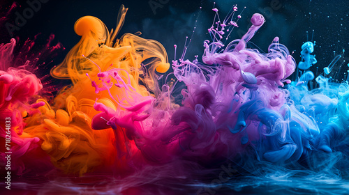 Splash of color paint water or smoke on dark background Generative Ai