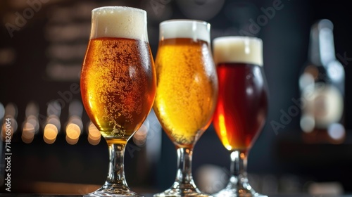 Assorted Craft Beers in Glasses with Bokeh Background