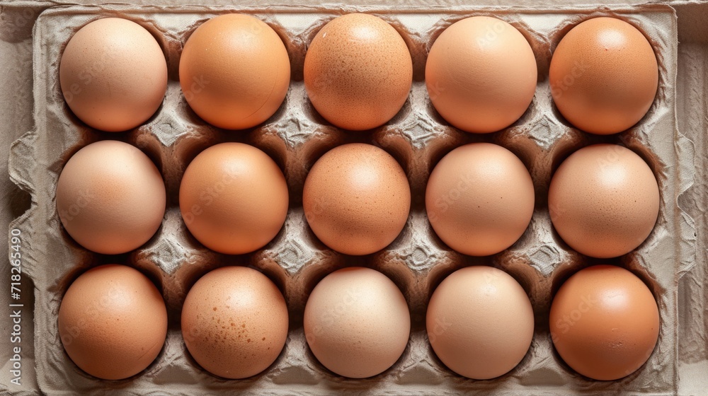 Carton of Fresh Brown Eggs Overhead View Carton of Fresh Brown Eggs Overhead View