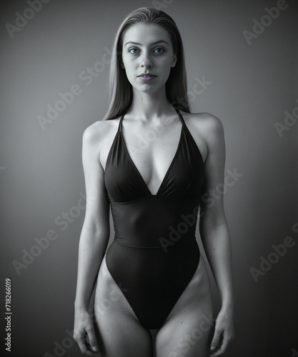 Elegant Monochrome - Portrait of a Woman in Classic Swimwear