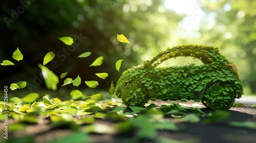 Eco-Friendly Green Energy Concept Car Covered with Leaves