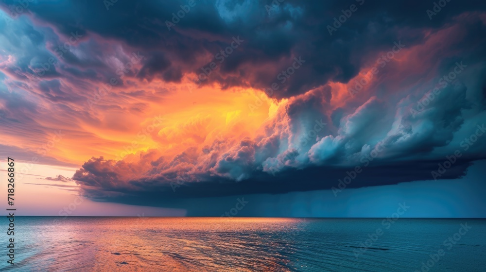 Dramatic Shelf Cloud Over Ocean at Sunset