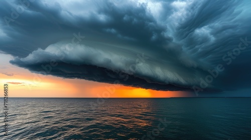 Dramatic Shelf Cloud Over Ocean at Sunset