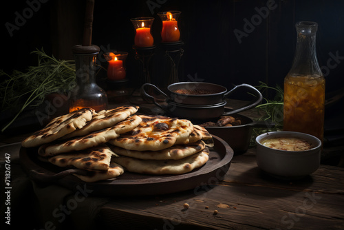 Rustic Flatbread with Condiments and Candles