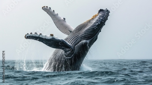 Humpback Whale Breaching with Splash in the Ocean