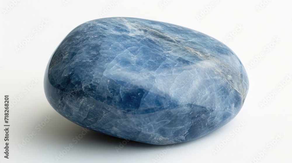 Smooth Angelite displaying its heavenly blue color, peacefully resting on a white backdrop Smooth Angelite displaying its heavenly blue color, peacefully resting on a white backdrop