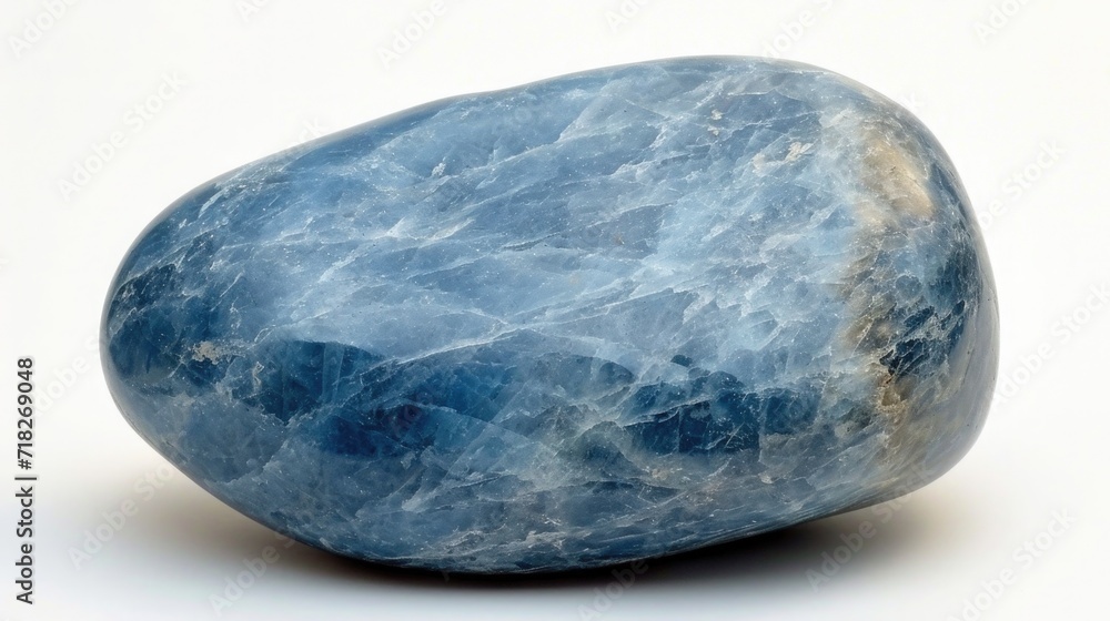 Smooth Angelite displaying its heavenly blue color, peacefully resting on a white backdrop Smooth Angelite displaying its heavenly blue color, peacefully resting on a white backdrop