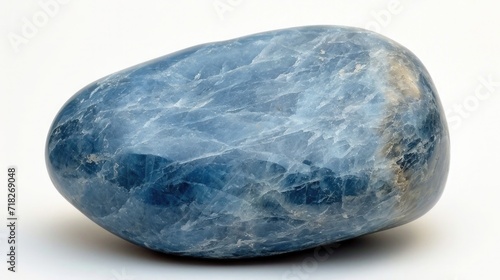 Smooth Angelite displaying its heavenly blue color, peacefully resting on a white backdrop