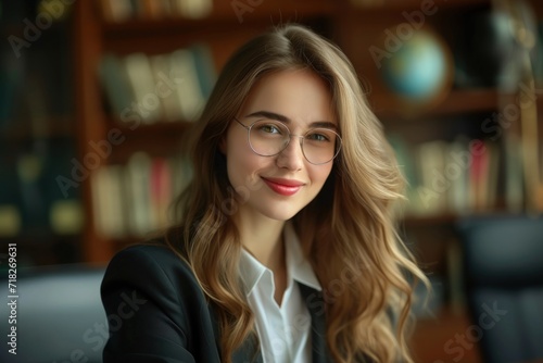 Portrait of young female Lawyer or attorney working in the office, smiling and looking at camera   © YamunaART