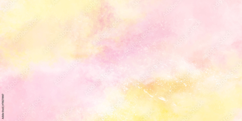 Soft yellow and pink watercolor paper background. Abstract pink watercolor on white background. Colorful watercolor abstract background.
