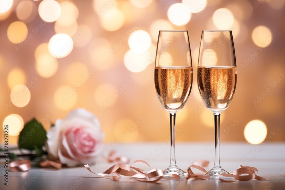 two glasses of champagne for Valentine's day