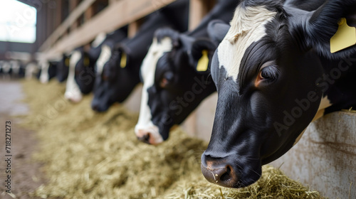 Holstein Cows Feeding in a Barn: Dairy Farming Up Close
