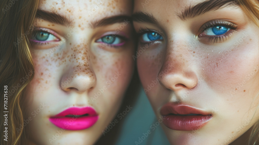 Intense Gaze: A Portrait of Two Beautiful Women with Striking Features