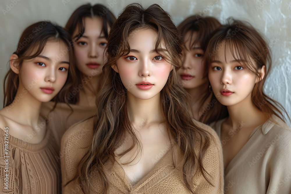 group of cute Korean girls posing in studio group of cute Korean girls posing in studio