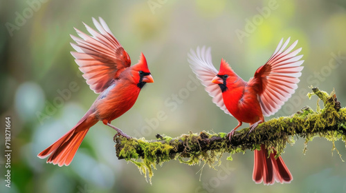 Northern Cardinals in Lively Courtship Display © romanets_v