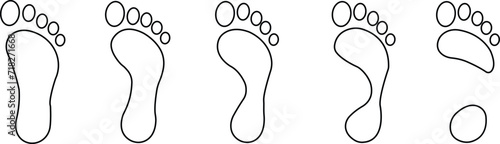 Human footprints icon set. Foot imprint, footsteps line black vector collection isolated on transparent background. Human footprints silhouette. Barefoot, sneaker and footstep for web and app. photo