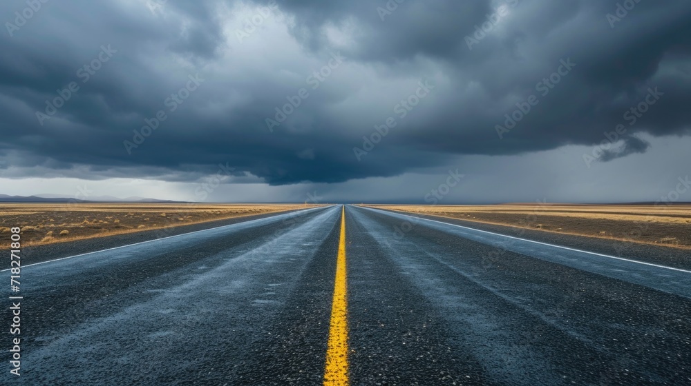 Fototapeta premium Ominous Storm Clouds Over an Empty Highway in the Plains