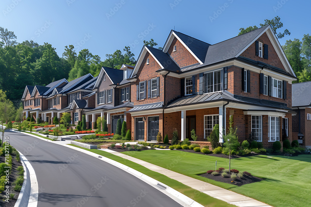 a nice newly built neighborhood with brick two-story houses a nice newly built neighborhood with brick two-story houses