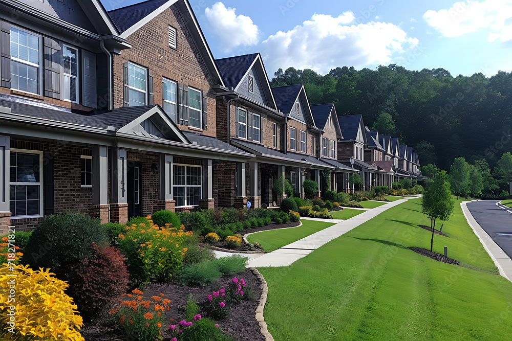 Fototapeta premium a nice newly built neighborhood with brick two-story houses