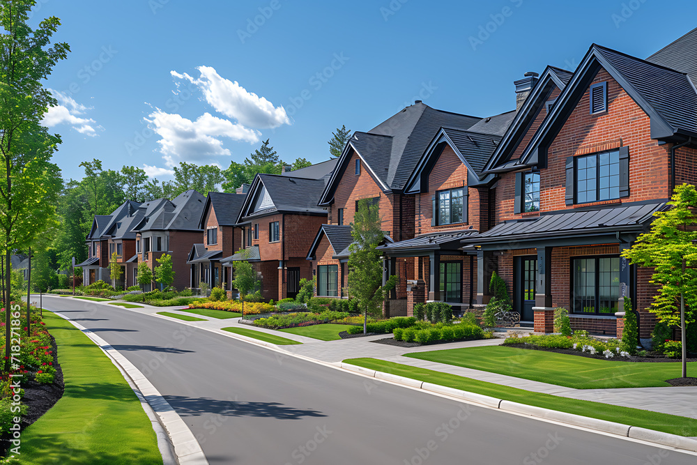 a nice newly built neighborhood with brick two-story houses a nice newly built neighborhood with brick two-story houses