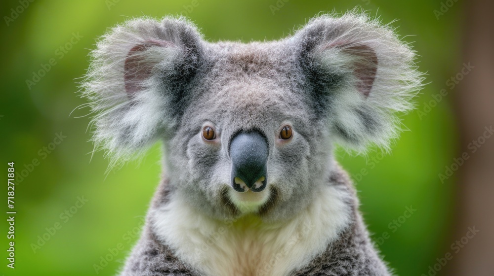 Fototapeta premium Curious Koala Portrait with a Bokeh Green Background