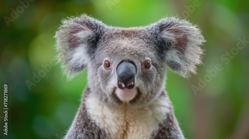 Curious Koala Portrait with a Bokeh Green Background